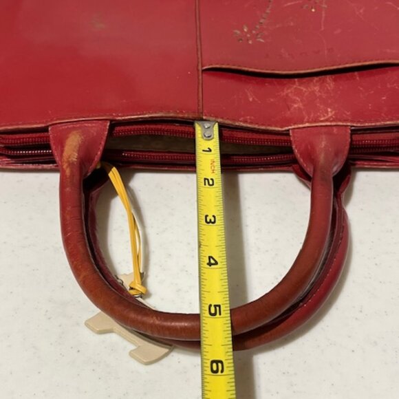 VTG Radley Red Leather Multicompartment Handbag Scottie Dog Logo Floral - Picture 7 of 16